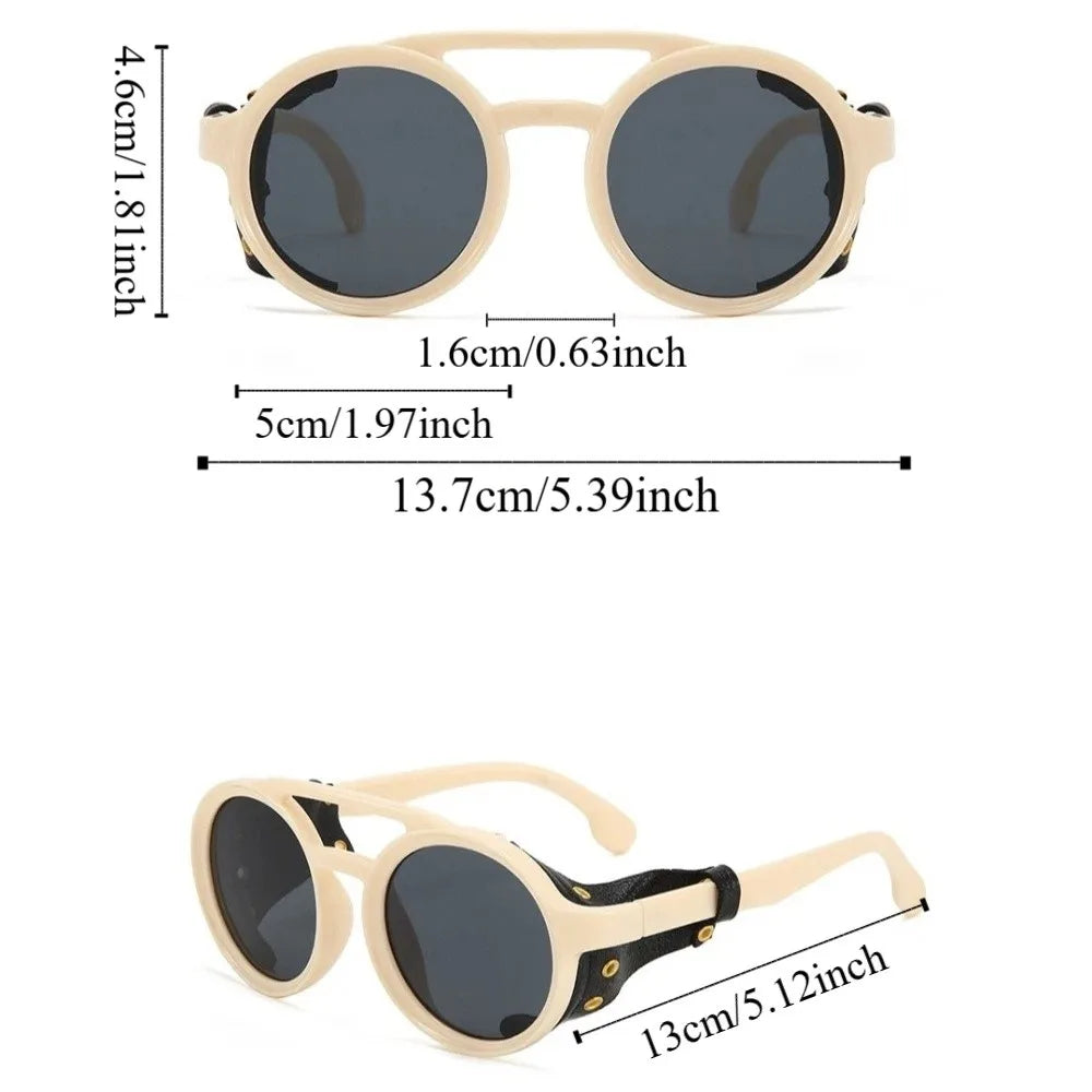 Retro Round Steampunk Sunglasses | Leather Side Shields Steampunk Sunglasses PLUSH