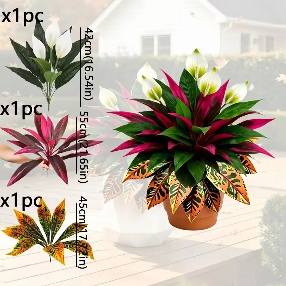 UV Resistant Artificial Dragon Blood Tree Branches – 3pcs Artificial Greenery Branches PLUSH