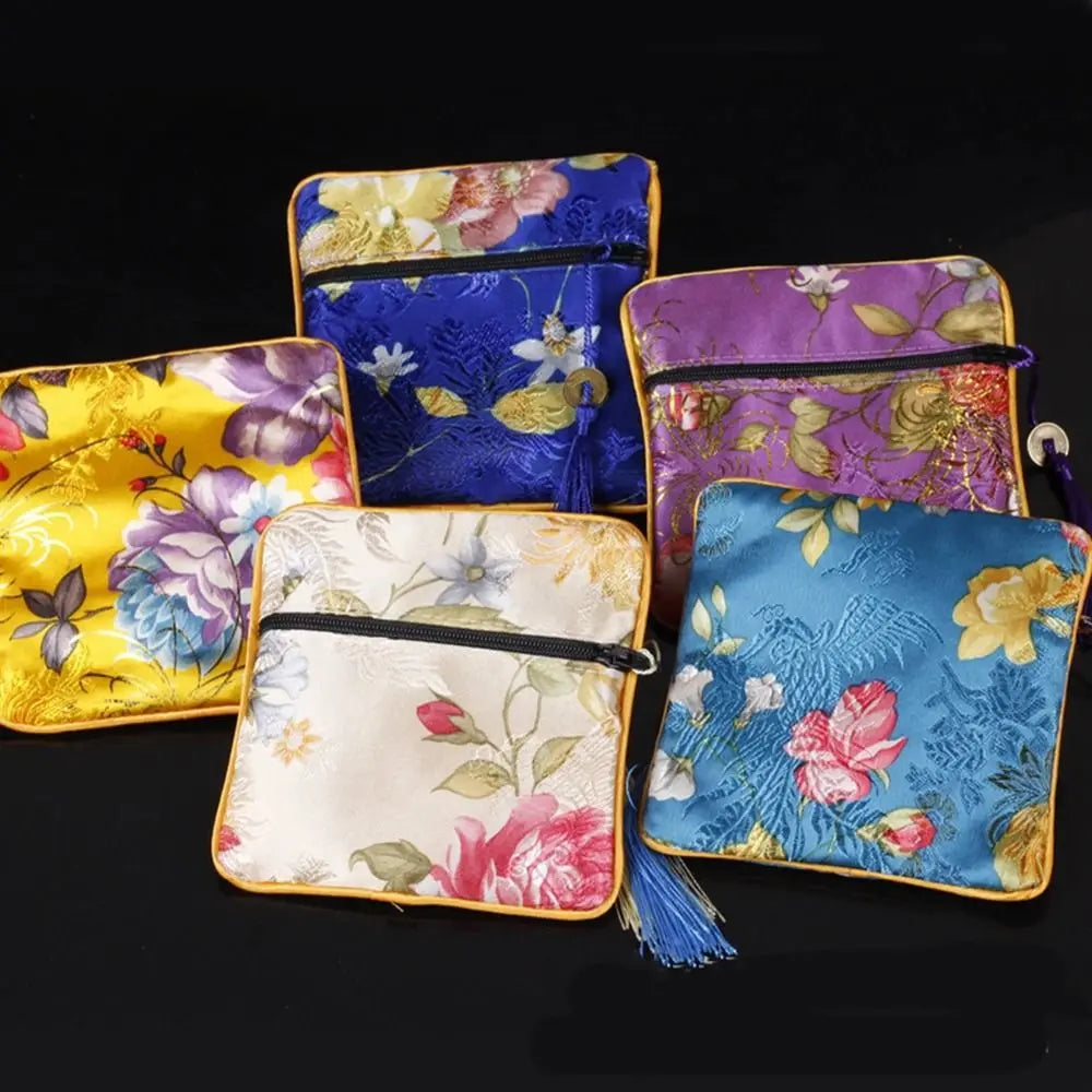 Embroidered Floral Coin Pouch | Tassel Jewelry & Makeup Bag Embroidered Coin Pouch PLUSH