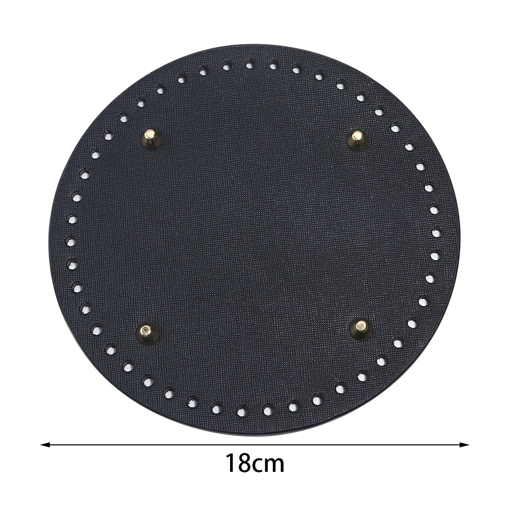 Round PU Leather Bag Base with Rivets – 12/15/18cm DIY Handbag Bag Making Base PLUSH black 18cm