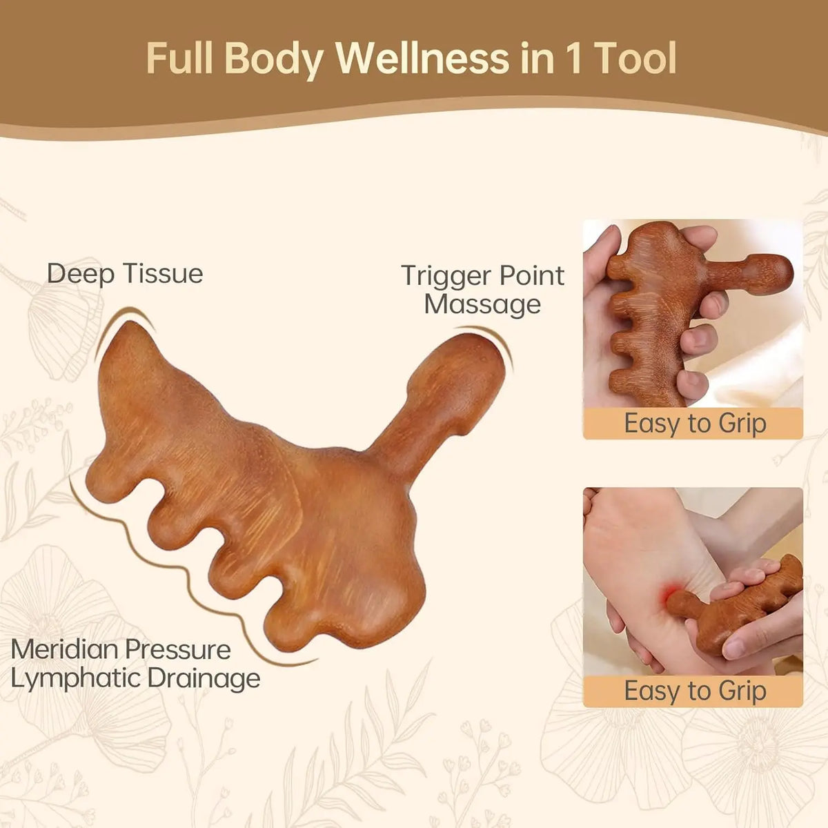 Wood Gua Sha Massager Stick – 5-in-1 Body & Foot Tool Body Massage Tool PLUSH