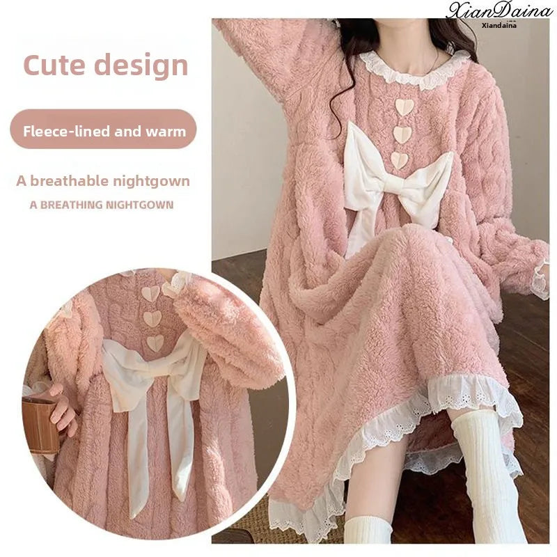 Women's Thickened Coral Fleece Sleep Dress – Warm Winter Nightgown Women's Nightgown PLUSH