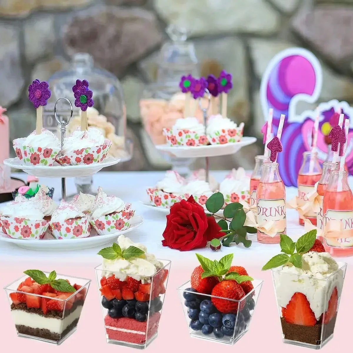 Square Plastic Dessert Cups with Spoons – Reusable Party Dessert Party Cups PLUSH