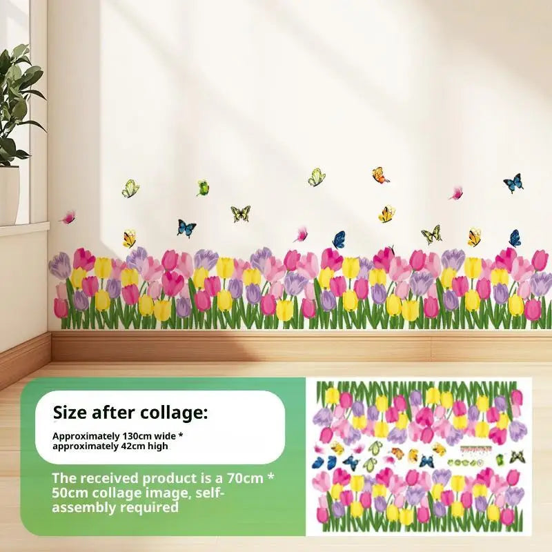 Pastoral Flower & Butterfly PVC Wall Stickers – Baseboard Decals Wall Border Sticker PLUSH D size1