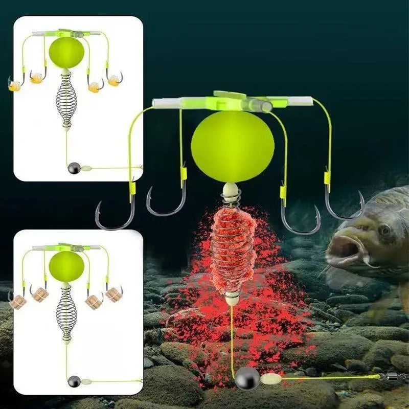 Spring Fishing Bait Cage Set – 4-Hook Carbon Steel Feeder Rig Fishing Bait Cage Rig PLUSH