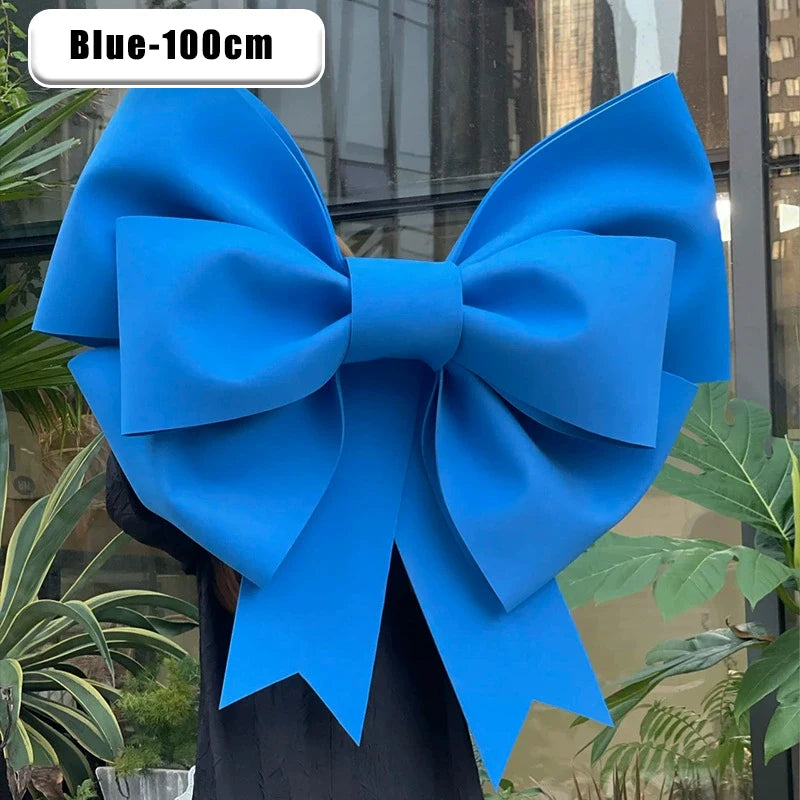 Large Decorative Bow – Christmas Tree Topper, Door & Party Décor Decorative Bow PLUSH Blue 100cm 5PCS