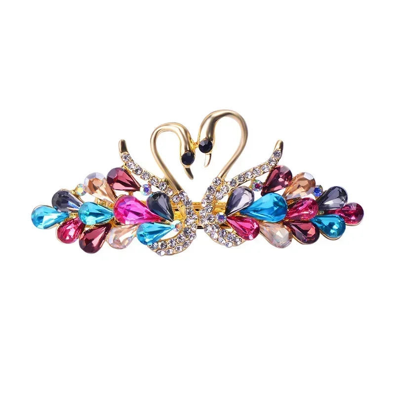Swan Rhinestone Hair Clips – Colorful Barrettes for Women Rhinestone Hair Clip PLUSH
