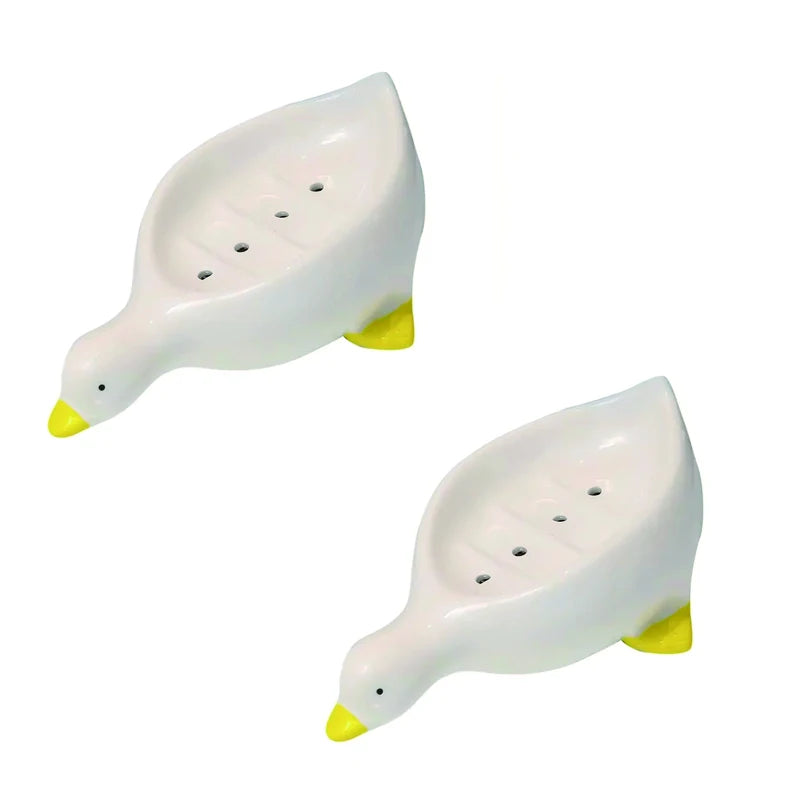 Duck-Shaped Self-Draining Soap Tray – Bathroom Soap Holder Soap Dish Tray PLUSH White 2Pcs