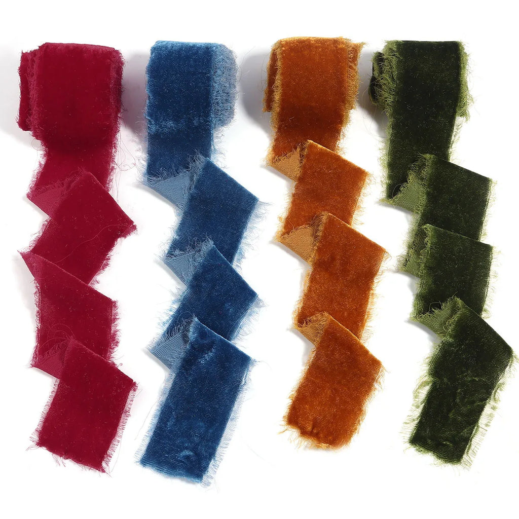 4cm Frayed Edge Velvet Ribbon 1.5yd – Wedding & Gift Wrap Velvet Craft Ribbon PLUSH