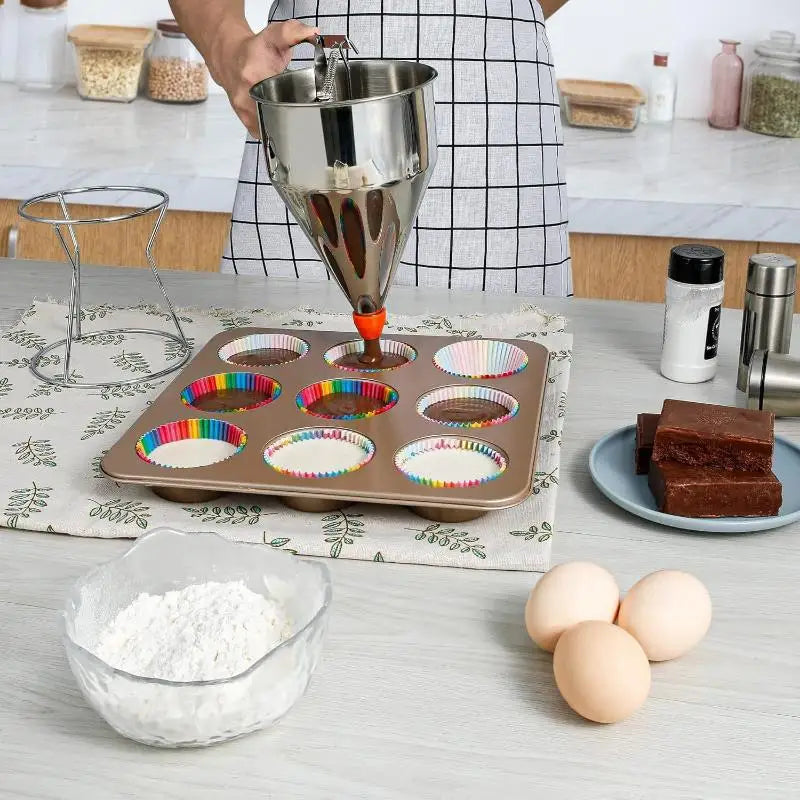 1200ml Stainless Steel Batter Dispenser with Rack & Nozzles Batter Funnel Dispenser PLUSH