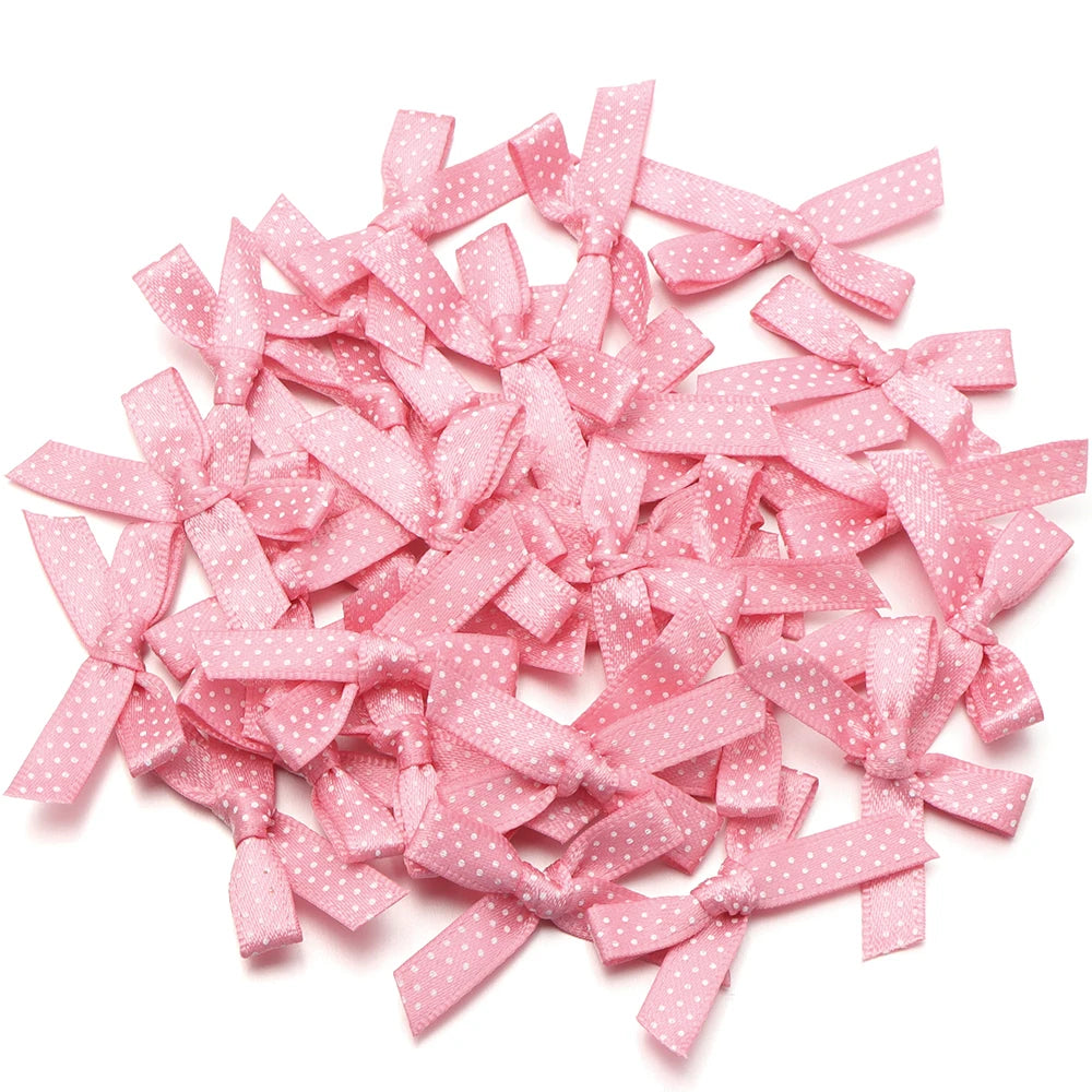 30pcs Polka Dot Ribbon Bows – DIY Hair & Sewing Craft Ribbon Bow Craft Supplies PLUSH pink