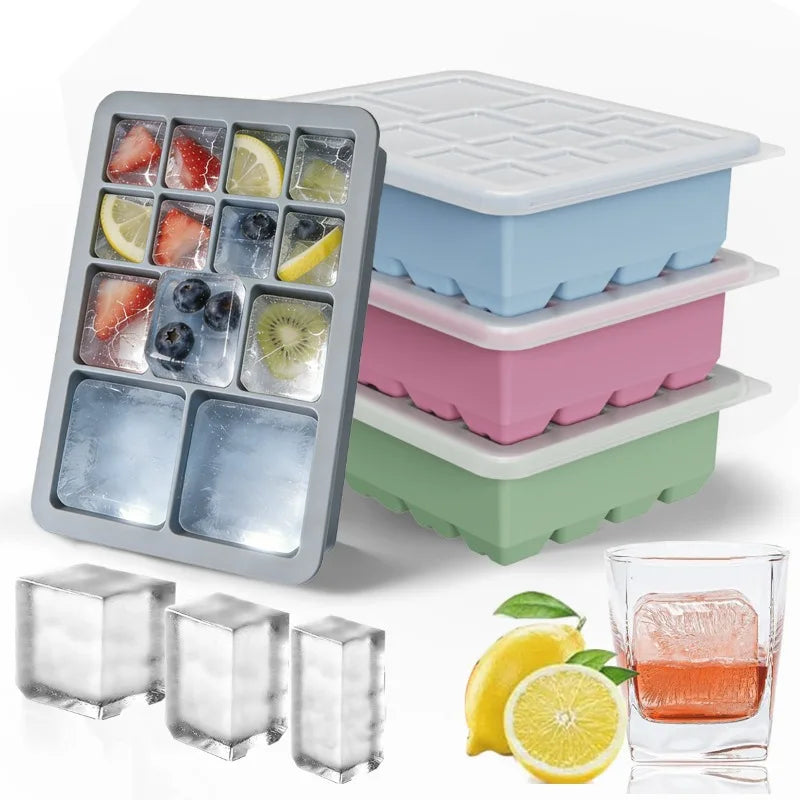 Silicone Ice Tray Mold with Lid – 3 Sizes DIY Ice Cubes Silicone Ice Tray PLUSH