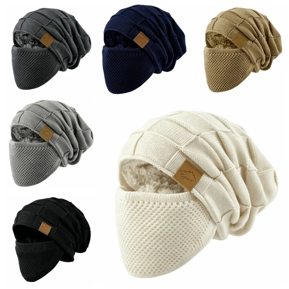 2-Piece Knit Beanie & Face Mask Set – Windproof Winter Hat Knit Beanie Set PLUSH