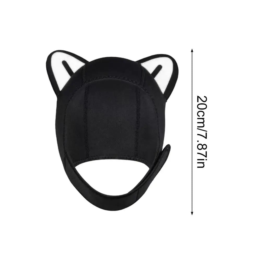 Women's Cat Ear Neoprene Diving Hood with Chin Straps Neoprene Diving Hood PLUSH White