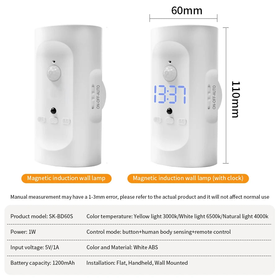 Rechargeable LED Night Light Motion Sensor Clock Projector Lamp LED Night Light PLUSH
