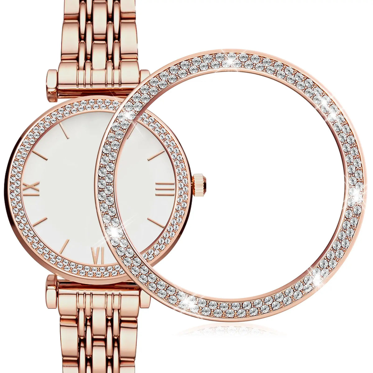 Rhinestone Watch Bezel Ring Cover – Double Row Bling Bumper Smartwatch Bezel Cover PLUSH