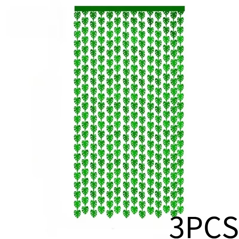 Jungle Leaf Foil Fringe Curtain – Tropical Party Backdrop Party Backdrop Curtain PLUSH 3PCS