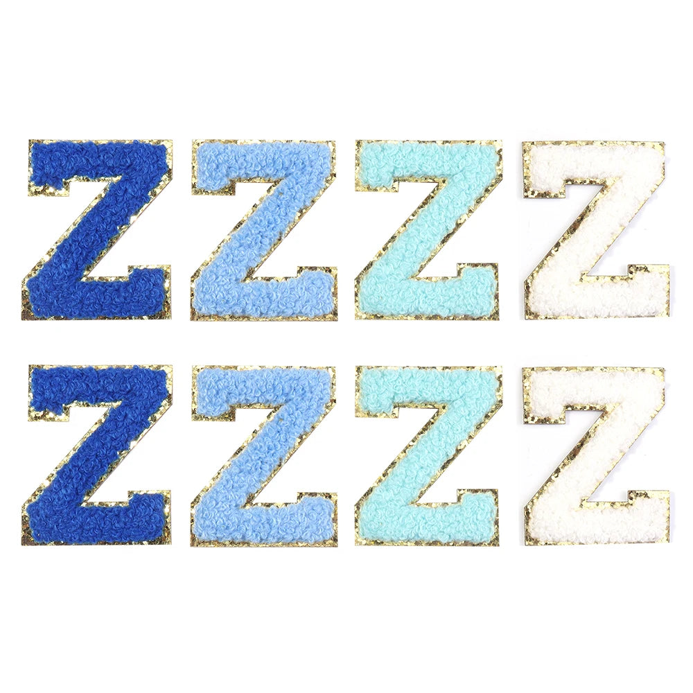 8pcs Blue Letter Embroidery Patches Self-Adhesive DIY Crafts Embroidery Patches PLUSH Letter Z