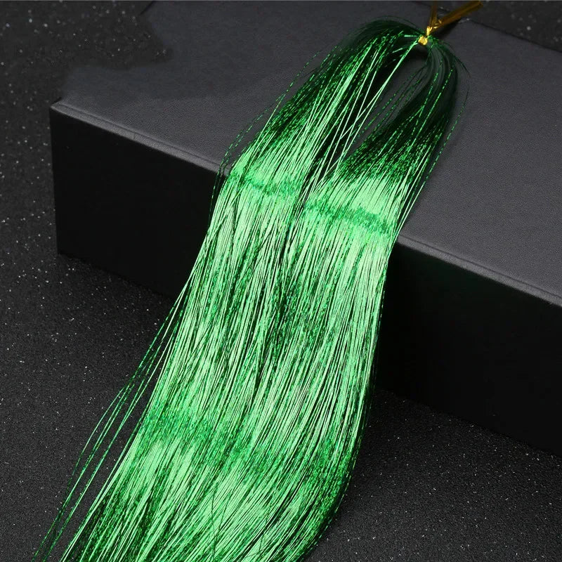 120 Strands Rainbow Hair Tinsel Sparkle Silk Extensions 100cm