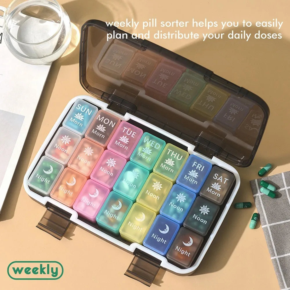 Weekly Pill Organizer 3x Daily – 21 Compartments 7-Day Case Pill Organizer Case PLUSH