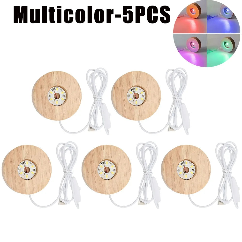 Wooden LED USB Night Light Display Stand – Desk Lamp Base LED Display Lamp Base PLUSH Multicolor-5PCS 65X12mm