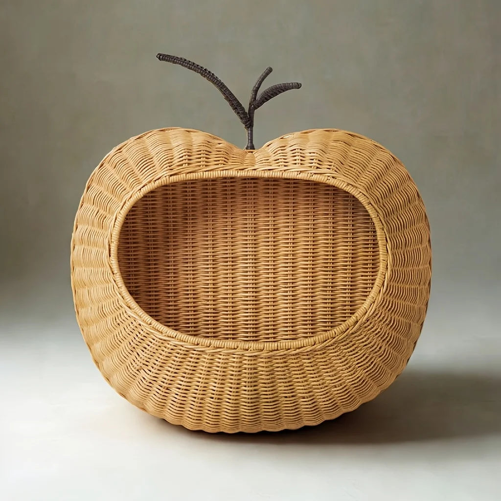 Rustic Handwoven Apple Wall Basket – Natural Vine Home Organizer Wall Storage Basket PLUSH
