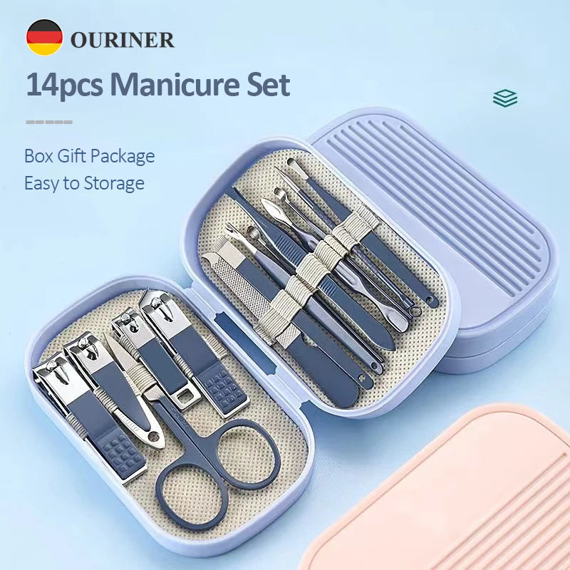 14-Piece Stainless Steel Manicure & Pedicure Set | Pink & Blue Manicure Pedicure Set PLUSH