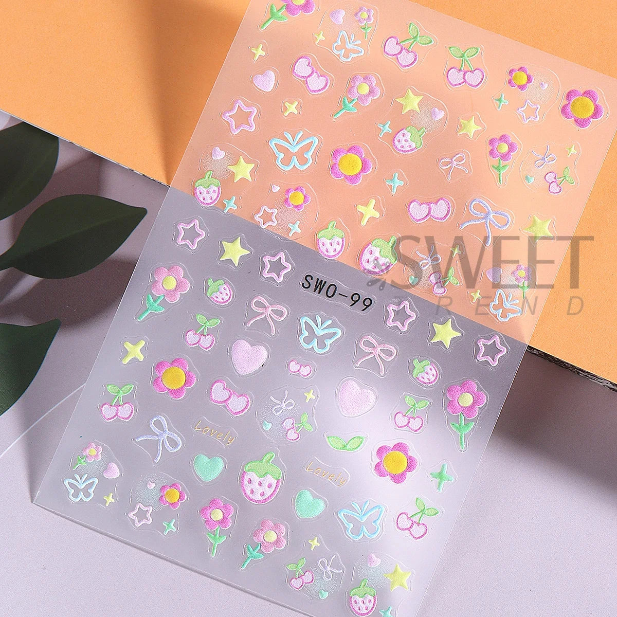 3D Nail Art Stickers – Flower Bow Cherry Butterfly Decals 2pcs Nail Art Stickers PLUSH