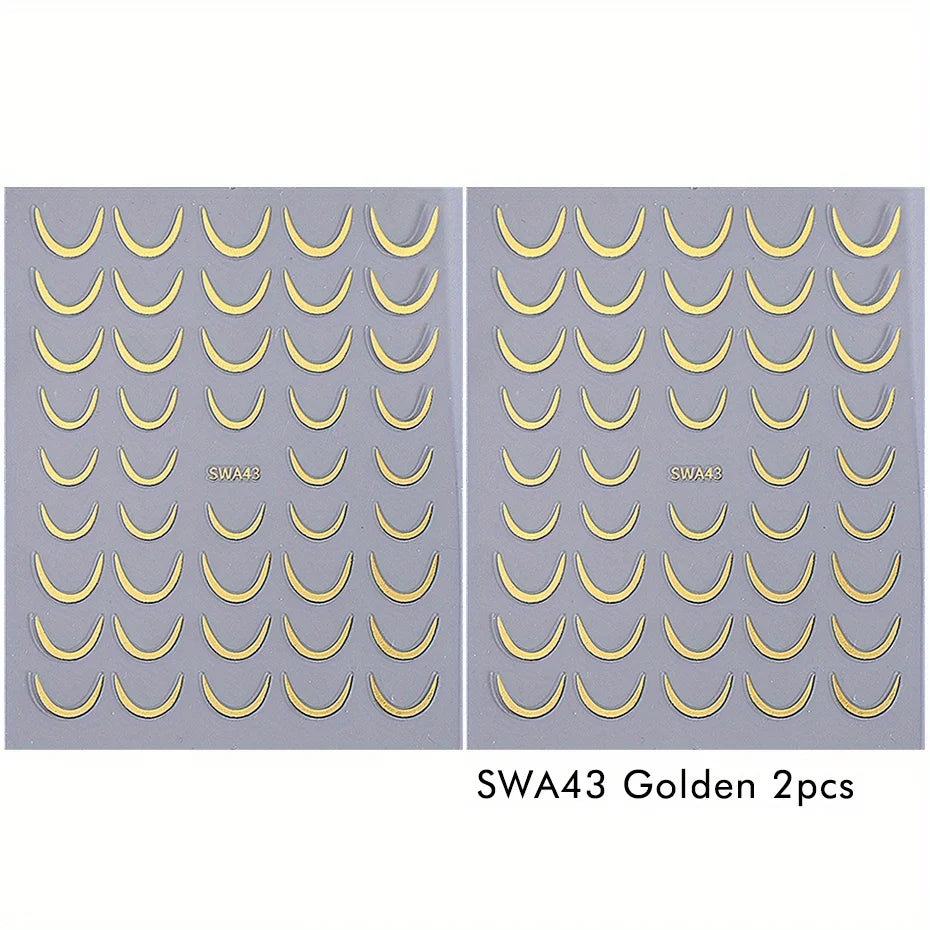 Gold Silver French Curve Stripe Nail Art Stickers – 2pcs Set Nail Art Stickers PLUSH SWA43 Gold 2pcs