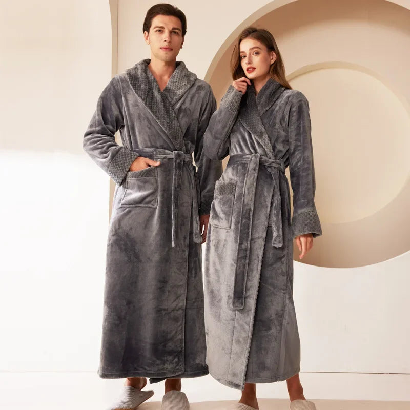 Plush Coral Velvet Bathrobe – Thick Long Robe Men & Women Plush Bathrobe PLUSH