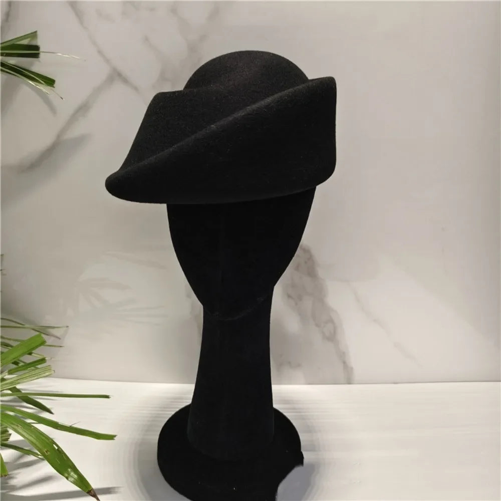 Vintage Hepburn Pillbox Fedora Hat – Elegant Women's Wool Felt Pillbox Fedora Hat PLUSH Black