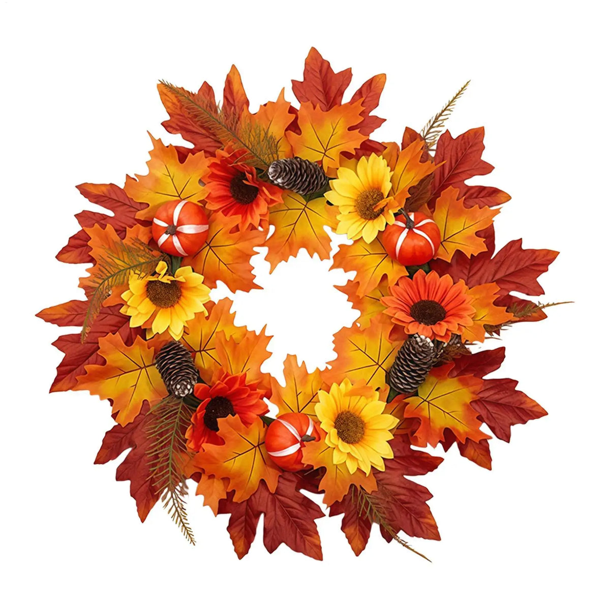 56cm Fall Harvest Pumpkin Maple Leaf Wreath | Autumn Door Decor Seasonal Door Wreath PLUSH