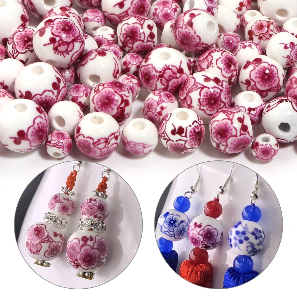 Hot Pink Plum Blossom Ceramic Beads – DIY Jewelry 6–12mm Ceramic Spacer Beads PLUSH