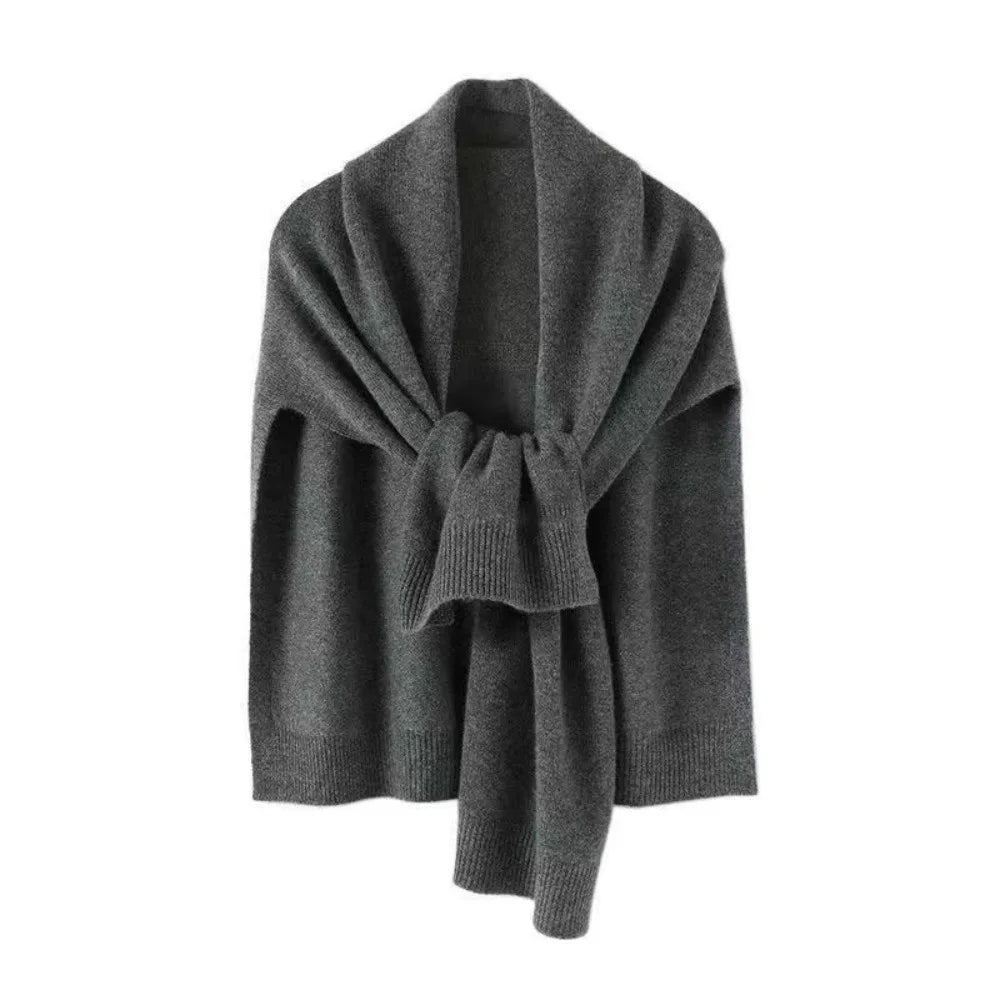 Women's Soft Knit Shawl Wrap – Polyester Scarf Cape All Seasons Knit Shawl Scarf PLUSH Dark Grey