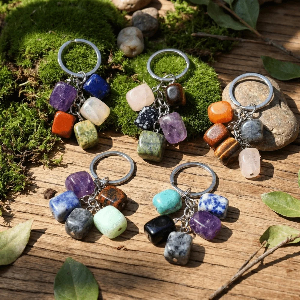 12 Constellation Zodiac Keychain | Polished Stone Birthstone Charm Zodiac Keychain PLUSH