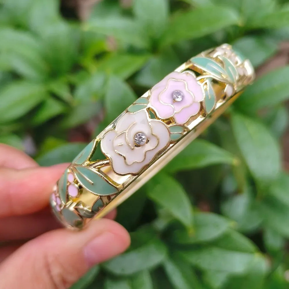 Chinese Cloisonné Enamel Peony Bangle – Filigree Flower Bracelet Enamel Bangle PLUSH 6