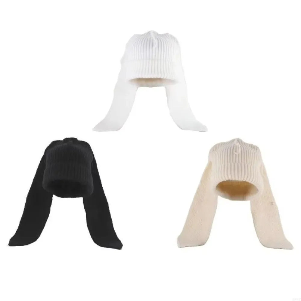 Rabbit Long Ear Knitted Beanie – Cute Bunny Winter Hat Knitted Beanie Hat PLUSH