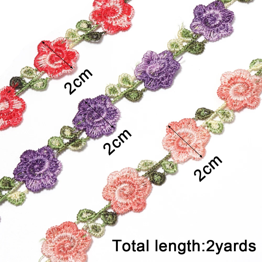2 Yards Colorful Embroidery Flower Lace Trim for DIY Sewing Embroidery Lace Trim PLUSH