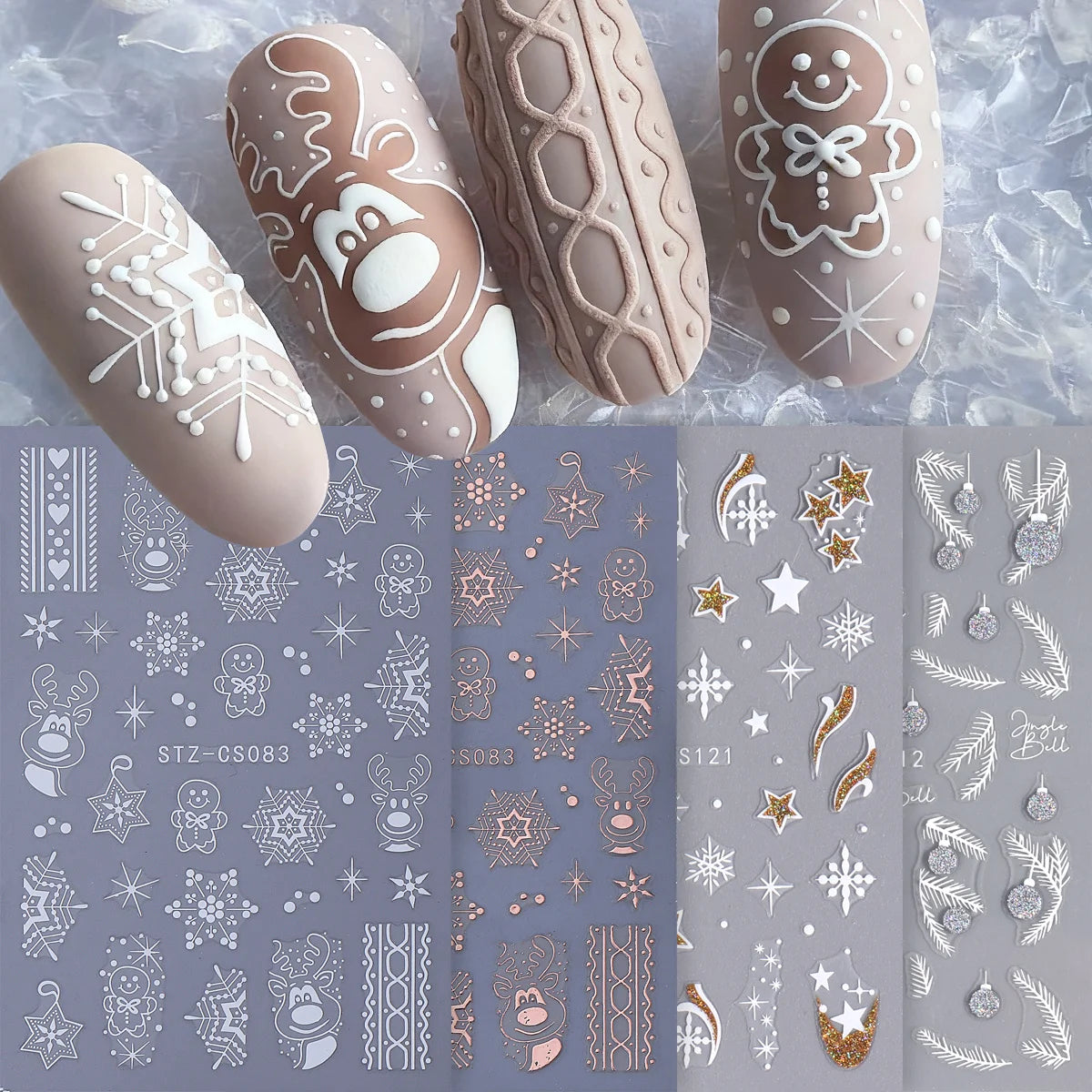 Christmas Metallic Nail Stickers Rose Gold Reindeer Snowflake 4pc Nail Art Stickers PLUSH