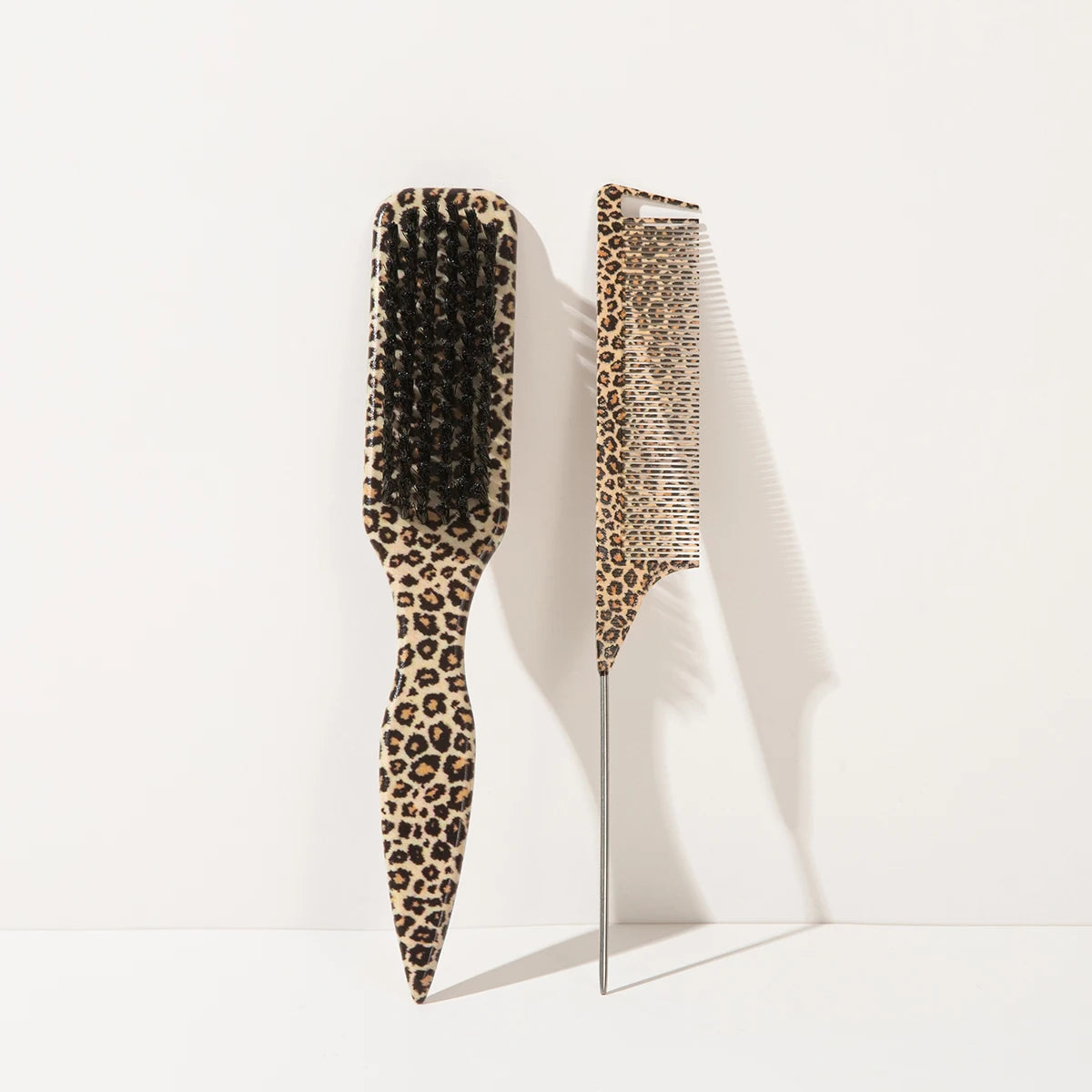 Leopard Print Rat Tail Comb Set of 2 – Precision Styling Hair Styling Comb PLUSH YELLOW