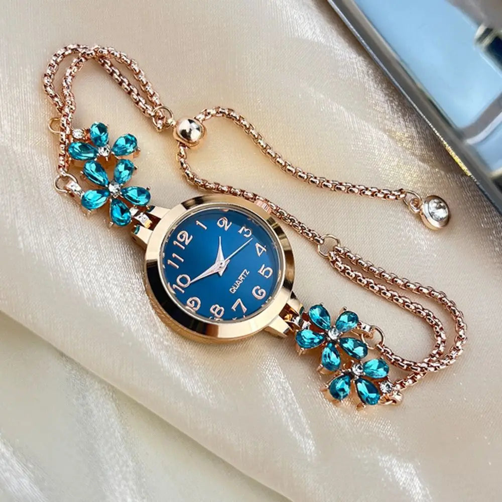 Women's Flower Quartz Bracelet Watch – Double Chain Oval Dial Women's Bracelet Watch PLUSH