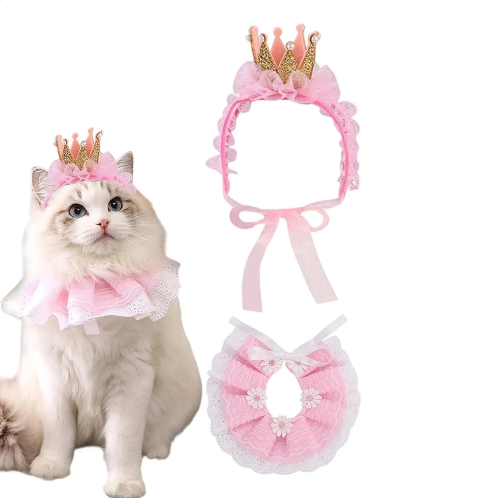 Pink Lace Crown & Scarf Pet Costume for Cats & Small Dogs Pet Costume Set PLUSH