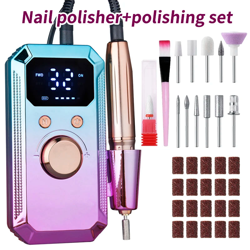 Professional Wireless Electric Nail Drill Kit – 11 Bits & 20 Bands Electric Nail Drill PLUSH DEEP BLUE