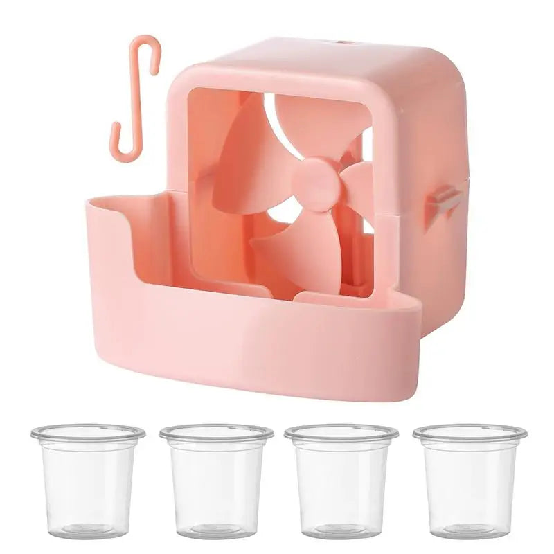 Fan Ice Cooling Box with 4 Reusable Ice Cups & Hanging Hook Fan Cooling Accessory PLUSH pink