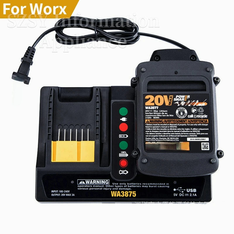 WA3875 Replacement Charger for Worx 18V 20V Li-Ion Batteries Power Tool Charger PLUSH