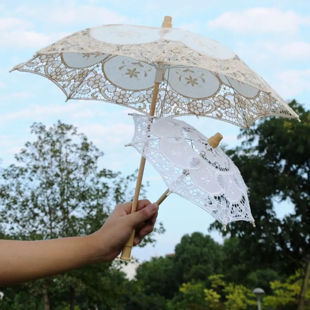Floral Lace Wedding Parasol – Wooden Handle Bridal Prop Bridal Prop Parasol PLUSH