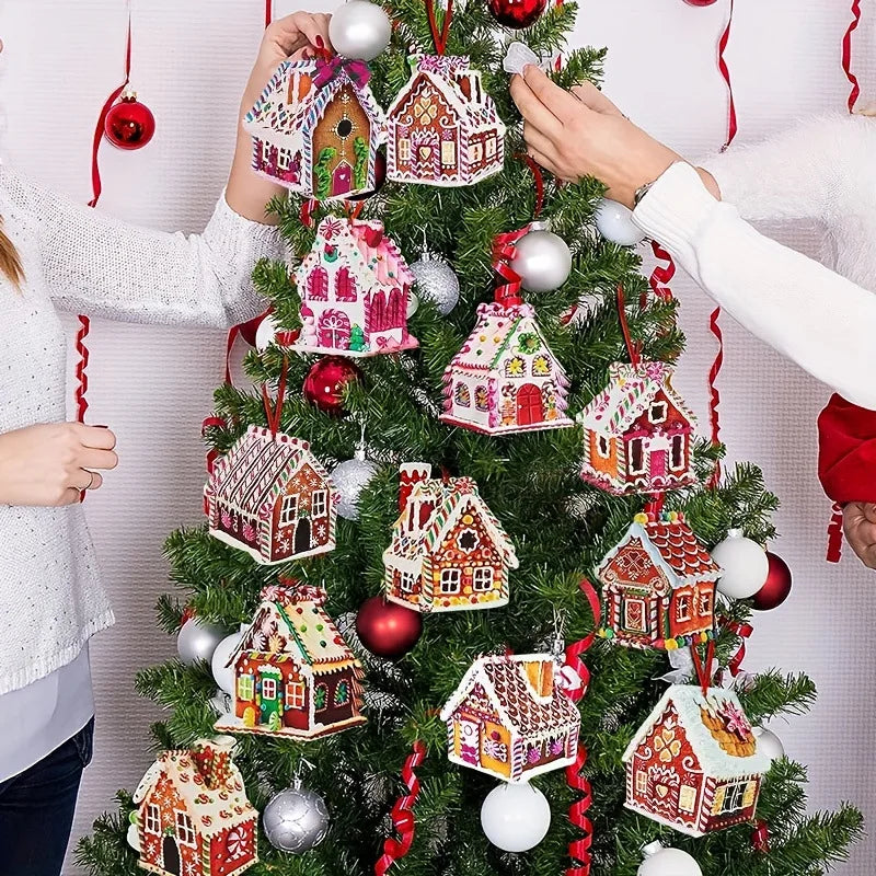 Christmas Wooden House Ornaments – Painted Xmas Tree Pendants Christmas Tree Ornaments PLUSH