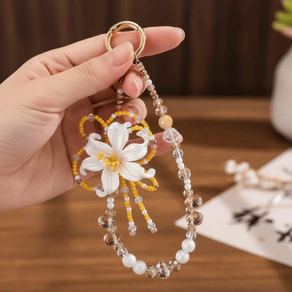Iris Flower Beaded Phone Charm – Handmade Floral Pendant Phone Charm Pendant PLUSH