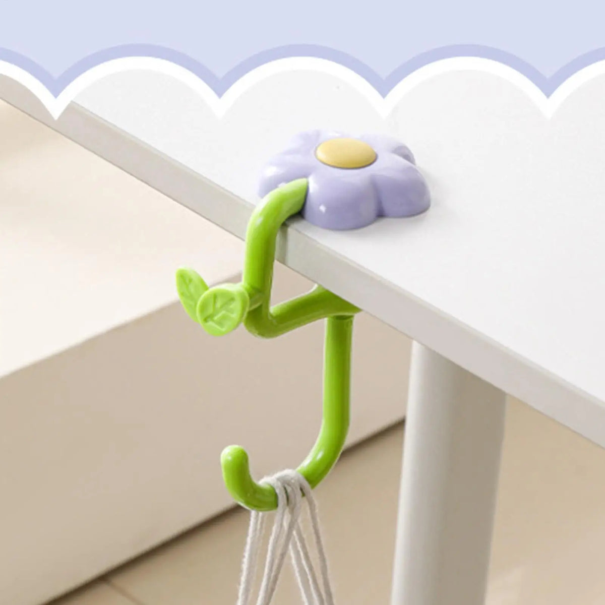 Flower Table Bag Hook – Portable No-Drill Purse Desk Hanger Desk Bag Hook PLUSH