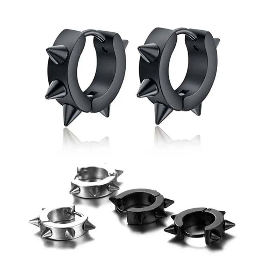 Punk Gothic Geometric Rivet Hoop & Stud Earrings – Black Hoop Stud Earrings PLUSH
